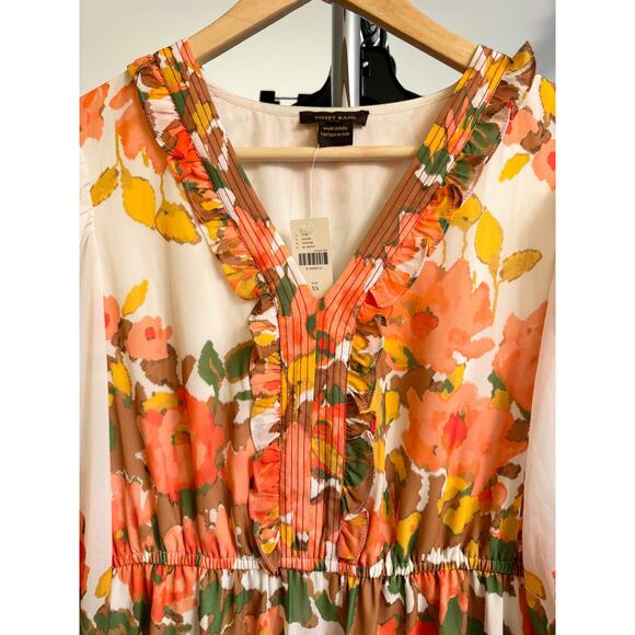 NEW Anthropologie Vineet Long Dress 70s Floral Artsy Boho Hippie XS Cottagecore - Picture 4 of 12